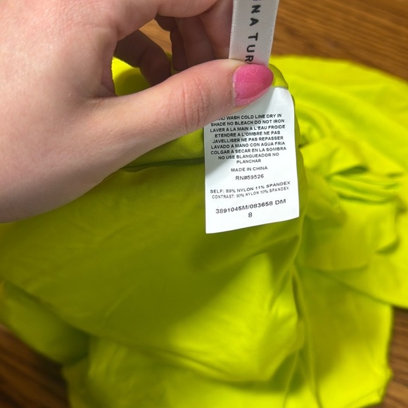 NWOT Trina Turk Sway Ruffle Plunge One Piece Swimsuit Neon Yellow Palm Tree 8 - Picture 8 of 11